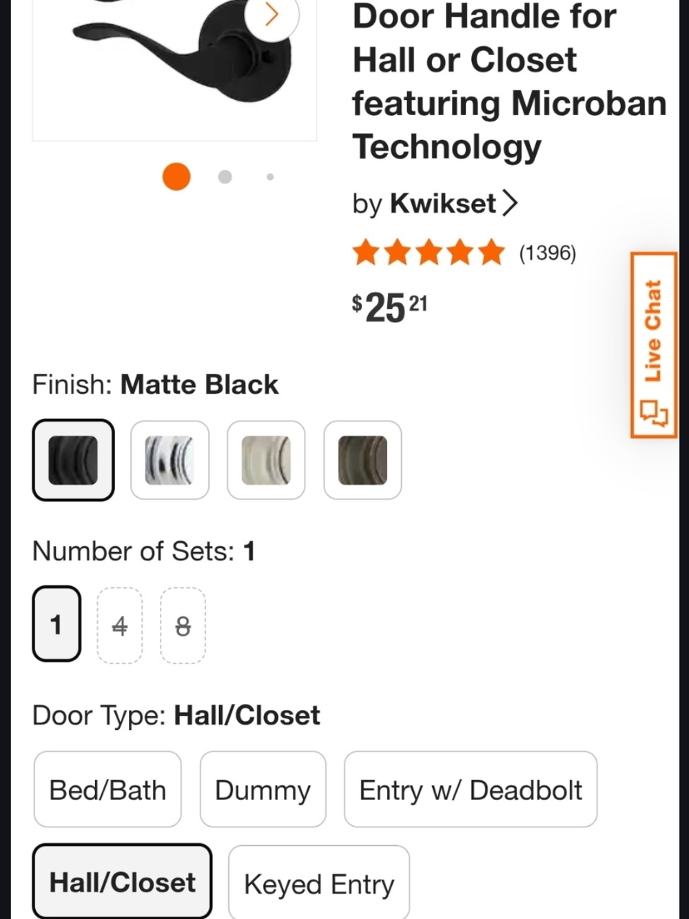 Kwikset Matte Black Hall/Closet Door Handle Lever (Set Of 3)